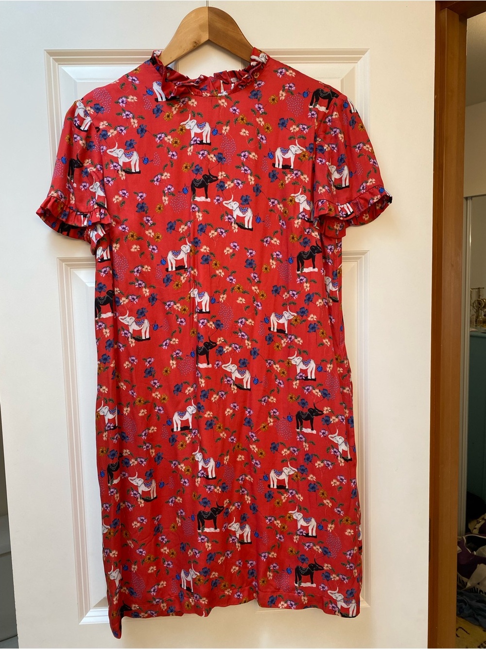 Corey Lynn Calter Elephant Print Ruffle-Sleeve Dress